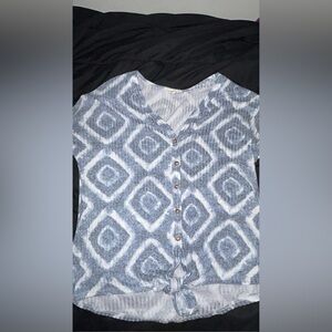 Gray and White Short Sleeve Button Down Shirt with Peter Pan Collar